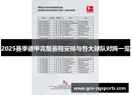 2025赛季德甲完整赛程安排与各大球队对阵一览
