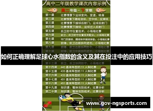 如何正确理解足球心水指数的含义及其在投注中的应用技巧